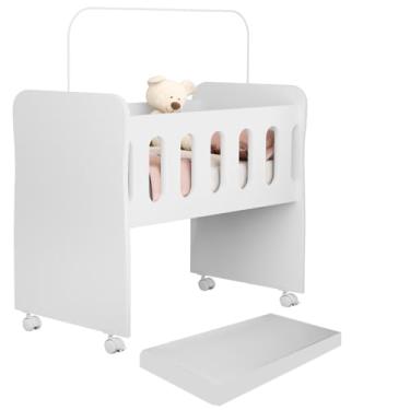 Imagem de Mini Berço Badside portátil baby Branco cercadinho infantil 2 x 1 Vira Trocador com colchão