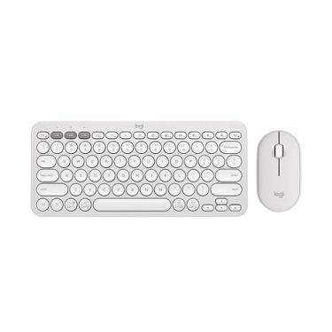 Imagem de Logitech Combo Pebble 2, teclado e mouse sem fio, silencioso e portátil, personalizável, Logi Bolt, Bluetooth, fácil interruptor para Windows, macOS, iPadOS, Chrome - branco tonal