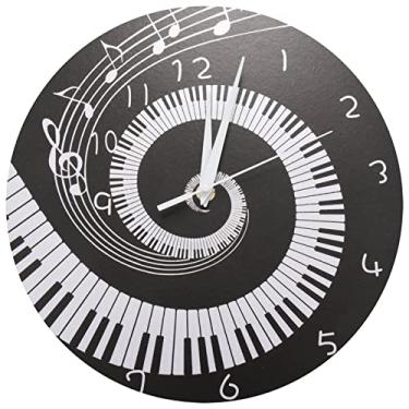 Imagem de Relógio elegante com teclas de piano, notas musicais, relógio de parede redondo sem bateria, preto + acrílico branco (Svart Talla ?nica) elegant