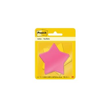 Imagem de Post-it Notes Die Cut Sticky Notes, 75 Sheets/Pad, 2 Pads, Star Shaped, Yellow, Pink