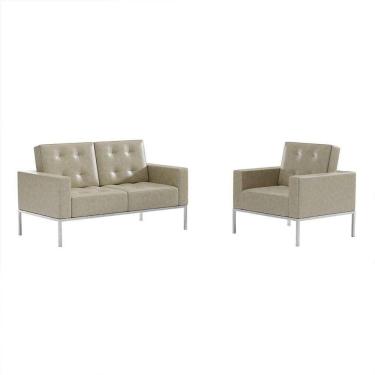 Imagem de conjunto de sofá 2 lugares com 1 poltrona isis revestimento sintético bege