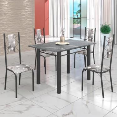 Imagem de Conjunto Sala de Jantar Bahia Mesa Tubo 120x75cm Tampo Pedra Granito Topázio com 4 Cadeiras Paraopeba/prata