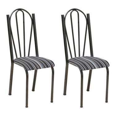 Imagem de Kit 2 Cadeiras De Cozinha Alasca Estampado Preto Listrado Pés De Ferro Cromo Preto - Pallazio