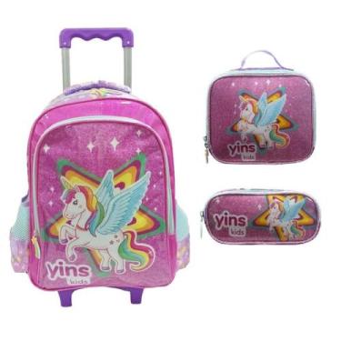 Imagem de Kit Mochila De Rodinha Unicornio Roxo +Lancheira+Estojo Yins