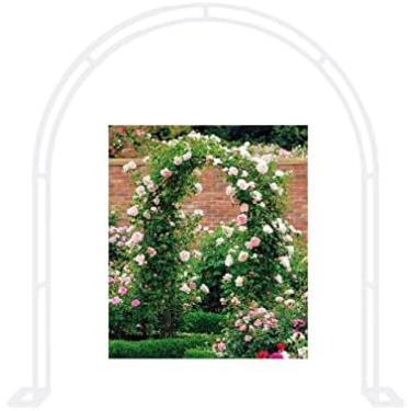 Imagem de Amplo arco de jardim de 3,9-11,5 pés de metal rosa caramanchão de aço arco de jardim com base, branco/preto casamento arbores decoração arcos treliça para plantas trepadeiras ao ar livre, br