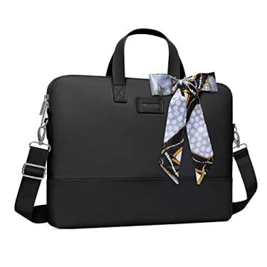 Imagem de MOSISO Bolsa feminina para laptop de 15,6 polegadas, compatível com MacBook Pro de 16 polegadas, HP, Dell, Lenovo, Asus, Razer Notebook, bolsa carteiro de ombro para laptop com alça e lenço de seda,