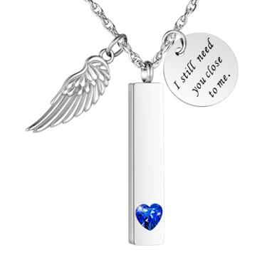 Imagem de XIUDA Joias de cremação para cinzas com pingente de asa de anjo colar de urna de barra vertical de aço inoxidável pingente de lembrança para mulheres, Aço inoxidável, Sem Pedra Preciosa