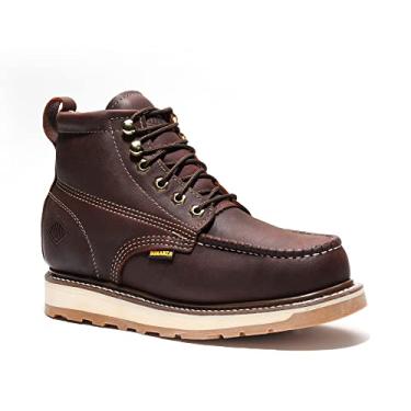 Imagem de Bonanza Boots Frontier Dual Botas de trabalho masculinas de 15 cm – Bico moc de couro premium, bico de aço com sola leve e confortável de densidade dupla; classificação ASTM, Borgonha, 44