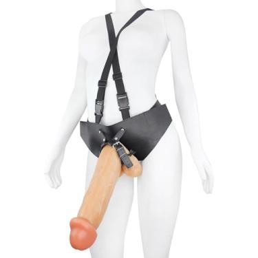 Imagem de Pênis Gigante e Grosso Flexível com Escroto e Cinta Valente 31 x 7,8cm Bege