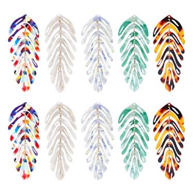 Imagem de Pingentes PandaHall com pingente de folha grande de 5 estilos 7 x 3 cm/2,7 x 1,2 pol. Acetato de celulose folha longa pendurados enfeites pingentes com laços de ferro para fazer joias, artesanato,