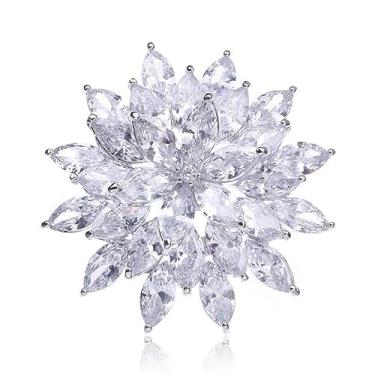 Imagem de Buquês broche broche branco strass cristal neve flor lótus lapela broches para mulheres meninas moda joias presente, Metal, Cristal