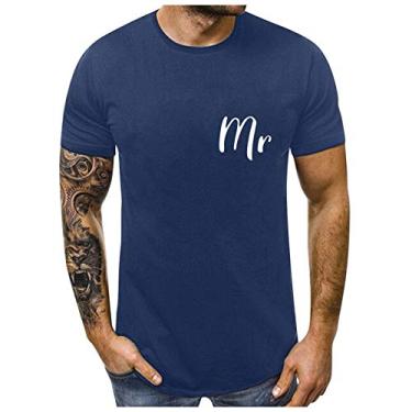 Imagem de Camiseta masculina de algodão com corações doces para o dia dos namorados regata masculina de manga curta, Azul marinho (masculino), GG