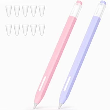 Imagem de JOOSKO Pacote com 2 estojos compatíveis com Apple Pencil Pro/2ª geração, silicone antiderrapante, carregamento magnético e clique duplo (roxo, rosa)