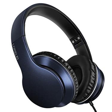 Imagem de LORELEI X6 Fones de ouvido circum-auricular com microfone, leve, dobrável e portátil, baixo estéreo, fones de ouvido com 1,45 m, sem embaraço, com fio para smartphone tablet MP3/4 (azul escuro)