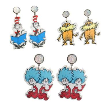 Imagem de Brincos pendentes de acrílico para professores, alunos, bonitos, giz de cera de arco-íris, para mulheres, meninas, volta às aulas, eventos de leitura de graduação, joias para professores-3 pares, Metal Madeira Resina, Sem pedra preciosa