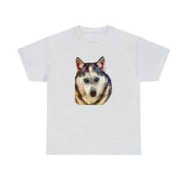 Imagem de Camiseta unissex Siberian Husky "Sacha" de algodão pesado, Cinza, XXG