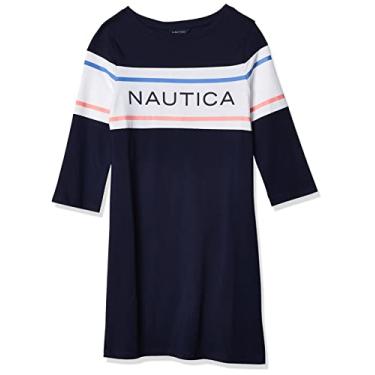 Imagem de Nautica Vestido camiseta de malha com logotipo de manga comprida para meninas, Logotipo Peacoat, 7