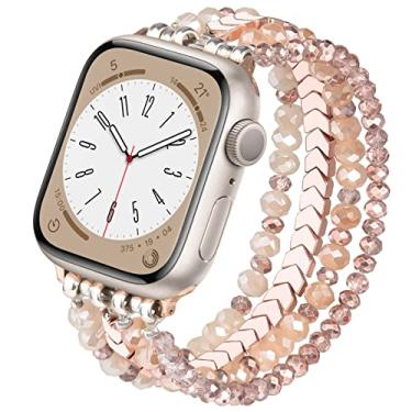Imagem de MOFREE Pulseira feminina de contas compatível com Apple Watch séries 11/10/9/8/7/SE/6/5/4/3/2/1, ouro rosa