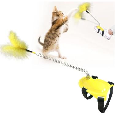 Imagem de Brinquedos de coleira de penas de gato, brinquedos de gato interativos para gatos internos provocando coleira de varinha brinquedo de gato engraçado, adequado para gatinhos velhos e gatinhos para se e