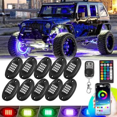 Imagem de Luzes LED Rock para caminhões, 10 cápsulas RGB multicoloridas para Jeep com modo de música de controle APP/RF, luzes à prova d'água para carrinho de golfe, quadriciclo, UTV, SUV, RV, acessórios de
