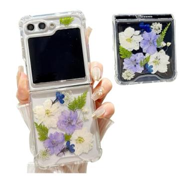 Imagem de GO-VOLMON Capa para Samsung Galaxy Z Flip 5 Woman Flower Case Elegante Roxo Branco Design Floral Meninas Claro Bonito Capa para Galaxy Z Flip 5 Amortecedor Macio e Cantos Air-Bag, Linda Capa para Z