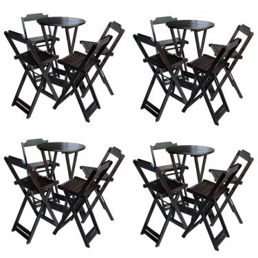 Imagem de Kit 4 Jogos de Mesa Bistrô de Madeira com 4 Cadeiras Dobravel Ideal para Bar e Restaurante Tabaco