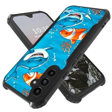 Imagem de Qindaiwen Capa para Samsung Galaxy A35 5G, resistente à prova de choque com parte traseira rígida de acrílico, capa protetora fina à prova de choque de grau militar para Samsung Galaxy A35, tubarão