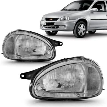 Imagem de Farol Corsa Classic Pick up Wagon 1994 1995 1996 1997 1998 1999 2000 2001 2002 Cromado Lente Estriada - UNIDADE Lado:DIREITO (Passageiro)
