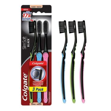 Imagem de Escova Dental Colgate Slim Soft Black Suave Macia 3 Unidades