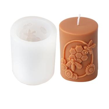 Imagem de Xidmold Molde de vela cilíndrica de flor de favo de mel, molde de silicone de colmeia de abelha para vela de cera de abelha, vela de cera de soja, ornamento de gesso, artesanato DIY (D)