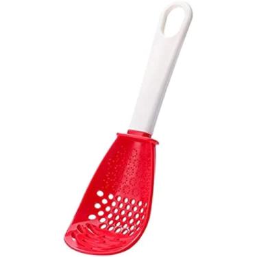 Imagem de Maogear Coadores de cozinha colher colher escorredor vazado colher de plástico para ralo de alimentos, pá de cozinha multifuncional colher de pá (vermelha)
