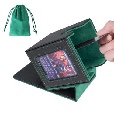 Imagem de AFIING Caixa de baralho MTG para exibição de comandante, caixa de baralho para 100 cartas de manga dupla, caixa de armazenamento de cartões Magic Commander TCG com 2 divisórias, saco de dados e