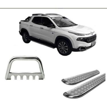 Imagem de Kit Quebra Mato + Estribo Chapa Fiat Toro Cromado - HOZZ