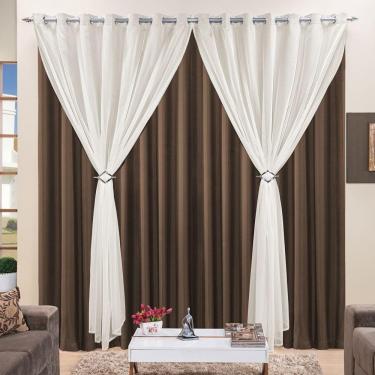 Imagem de Cortina 4 Mts Sala Quarto Voal Com Microfibra Para Trilho Suisso Tabaco Barata