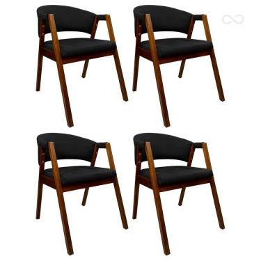 Imagem de Kit 4 Cadeiras de Jantar Estofada Curva em Madeira com Braço Castanho Ravena CCS
