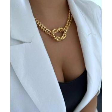 Imagem de Colar Corrente Feminino Elo Duplo elos 6mm com Nó Folheado Ouro Dourad