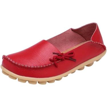 Imagem de Mocassins femininos Fangsto de couro sem cadarço sem cadarço, Sty-1 Red, 6