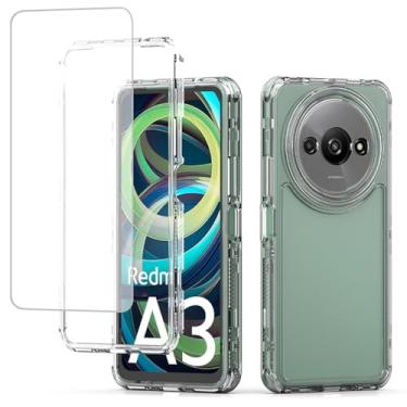 Imagem de Ueokeird Capa para Xiaomi Redmi A3, capa protetora de 3 camadas de corpo inteiro transparente e resistente com protetor de tela de vidro temperado
