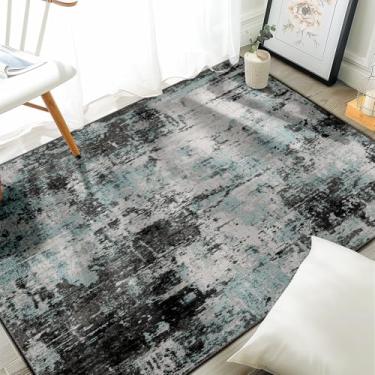 Imagem de RELEANY Tapetes laváveis 1,2 m x 1,8 m, antiderrapante, moderno, abstrato, macio para sala de estar, entrada, quarto, berçário, padrão estampado, azul e preto azul-petróleo