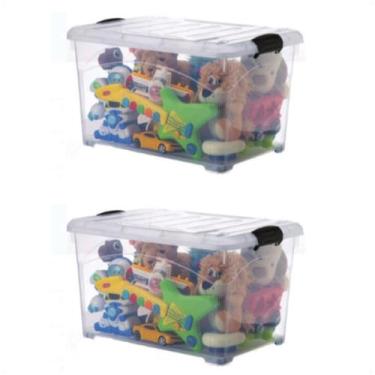 Imagem de 2 Caixas Organizadoras 45 Lts Transparente Com Travas e Rodinhas - Inj