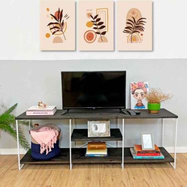 Imagem de Rack de TV Industrial de Ferro e Madeira  1,50m Tabaco e Branco - ArtF