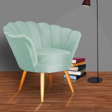 Imagem de Poltrona Decorativa Estofada Para Quarto Closet Pétala Veludo Acqua - 