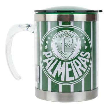 Imagem de Caneca Térmica Com Tampa 450Ml Listrada - Palmeiras - Mileno, Inox
