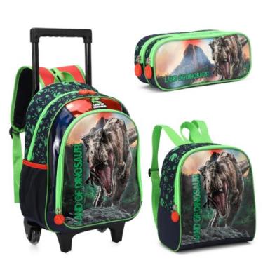 Imagem de Kit- mochila rodinha c/ alça + lancheira + estojo - dinosaur - nova ri
