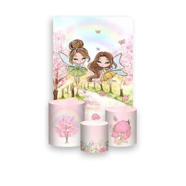 Imagem de Painel De Festa Vertical 1,50 x 2,20 + Trio De Capas Cilindro - Fadas 