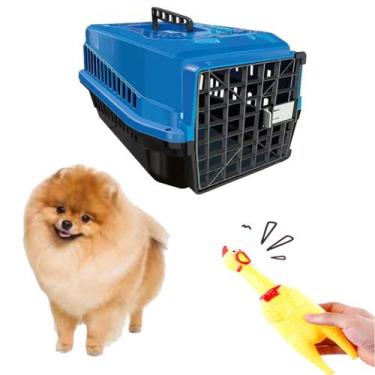 Imagem de Caixa Transporte Pet N1 Azul E Brinquedo Mordedor Galinha - MecPet