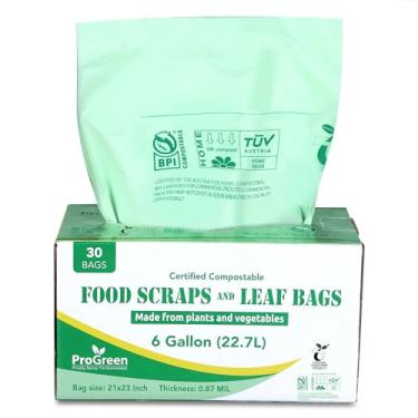 Imagem de Sacos ProGreen 100% compostáveis de 6 galões, extra espessos 0,87 mm, 30 unidades, sacos de lixo de compostagem de cozinha pequenos, sacos de resíduos de alimentos para quintal, compostagem ASTM D6400 BPI e certificação TUV AUSTRIA
