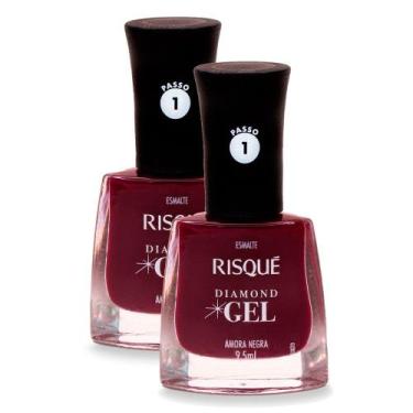 Imagem de Esmalte Risqué Diamond Gel Cor Amora Negra 9,5ml  Kit com duas unidade
