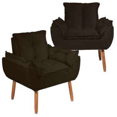 Imagem de Kit 2 Poltronas Decorativa Opala Tecido Veludo Marrom Pés Palito - WD 