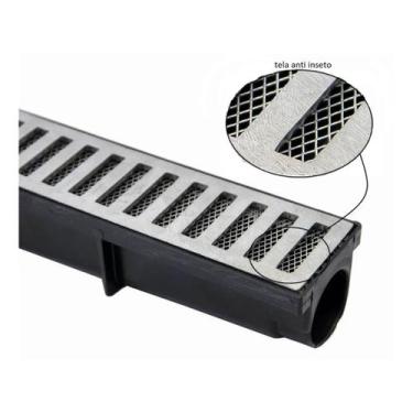 Imagem de Ralo Linear Grelha em Aluminio 6x50 com caixa coletora + Tela Anti ins